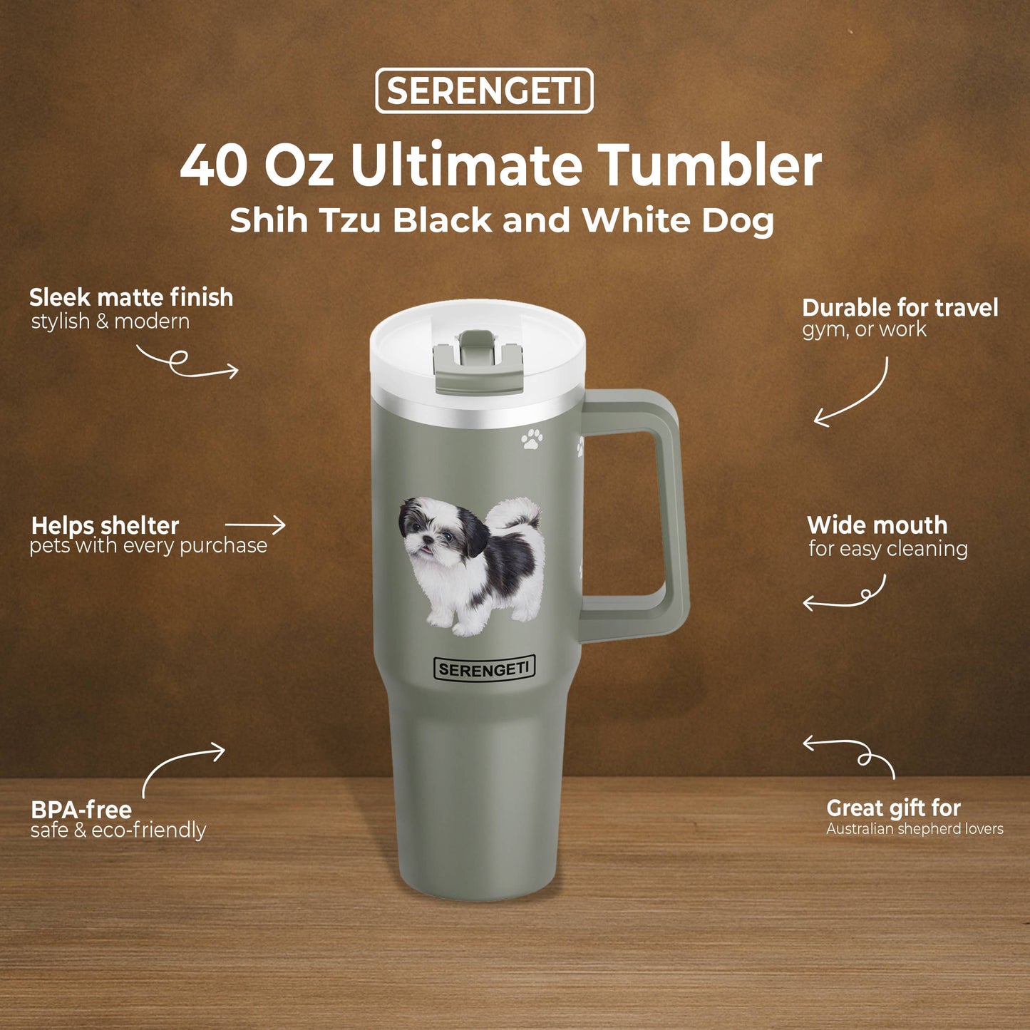 40oz Shih Tzu - Black Tumbler 3D Printed - Vacuum Insulated